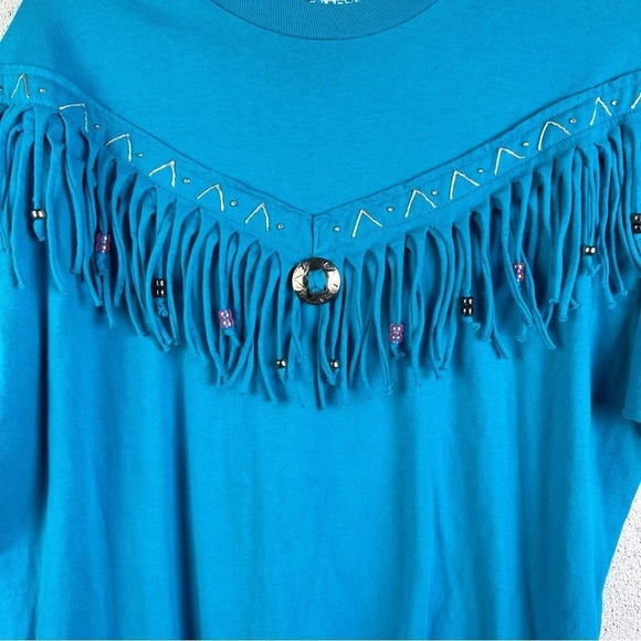 Vintage 80s Sunbelt Sportswear Fringe Southwest T-Shirt Dress Western Bedazzled - Picture 7 of 8